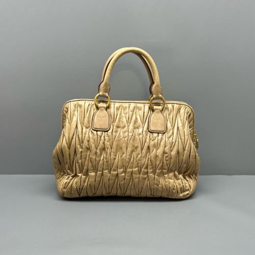 Miu Miu Madras Top Handle Shoulder Bag Gaufre Calfskin Natural Tan