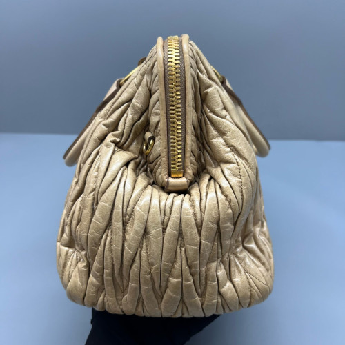 Miu Miu Madras Top Handle Shoulder Bag Gaufre Calfskin Natural Tan