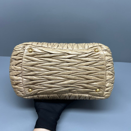 Miu Miu Madras Top Handle Shoulder Bag Gaufre Calfskin Natural Tan