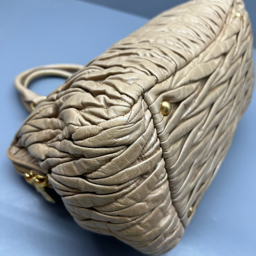 Miu Miu Madras Top Handle Shoulder Bag Gaufre Calfskin Natural Tan