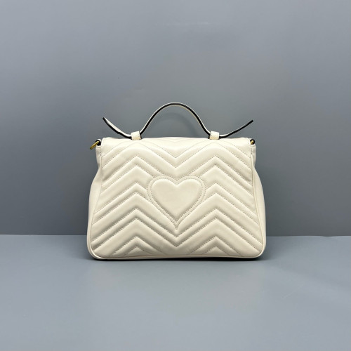 Gucci Chevron Small GG Marmont Top Handle Chain Shoulder Bag Calfskin White