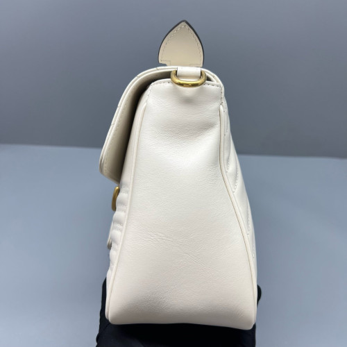 Gucci Chevron Small GG Marmont Top Handle Chain Shoulder Bag Calfskin White