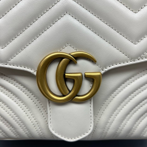Gucci Chevron Small GG Marmont Top Handle Chain Shoulder Bag Calfskin White