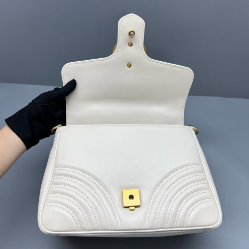 Gucci Chevron Small GG Marmont Top Handle Chain Shoulder Bag Calfskin White