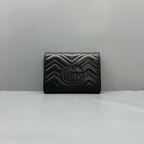 Gucci Chevron GG Marmont Chain Wallet Calfskin Black