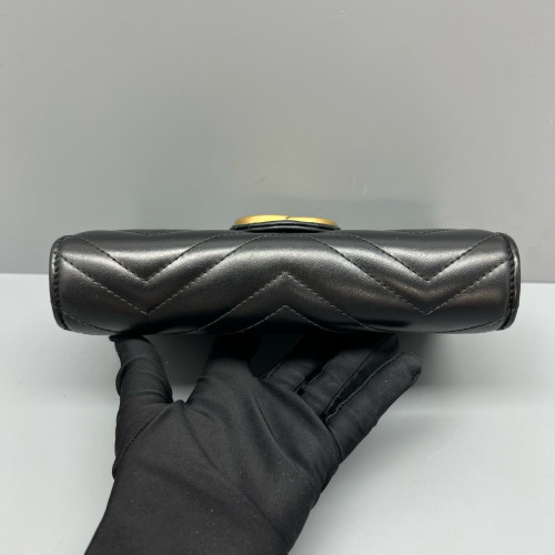 Gucci Chevron GG Marmont Chain Wallet Calfskin Black