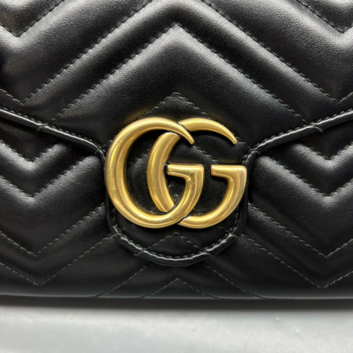 Gucci Chevron GG Marmont Chain Wallet Calfskin Black