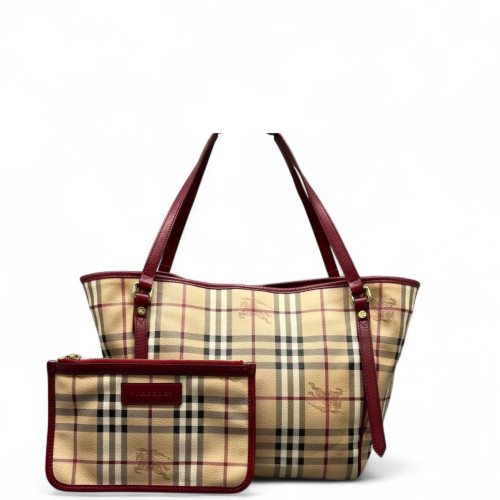 Burberry Small Canterbury Tote Haymarket Check Beige Red Black