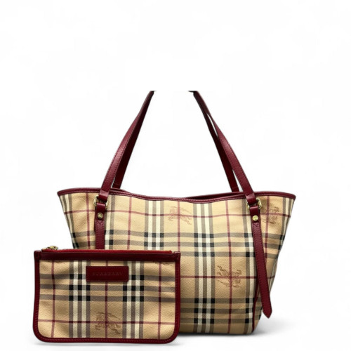 Burberry Small Canterbury Tote Haymarket Check Beige Red Black