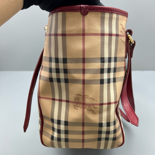 Burberry Small Canterbury Tote Haymarket Check Beige Red Black