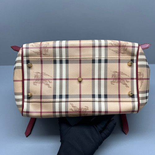 Burberry Small Canterbury Tote Haymarket Check Beige Red Black