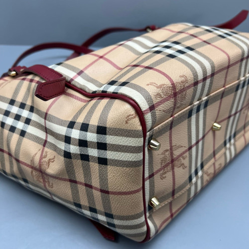 Burberry Small Canterbury Tote Haymarket Check Beige Red Black