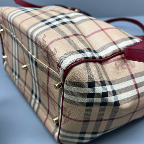 Burberry Small Canterbury Tote Haymarket Check Beige Red Black
