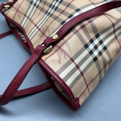 Burberry Small Canterbury Tote Haymarket Check Beige Red Black