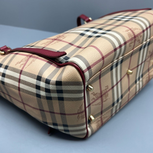 Burberry Small Canterbury Tote Haymarket Check Beige Red Black