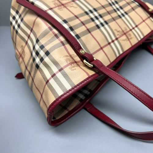 Burberry Small Canterbury Tote Haymarket Check Beige Red Black