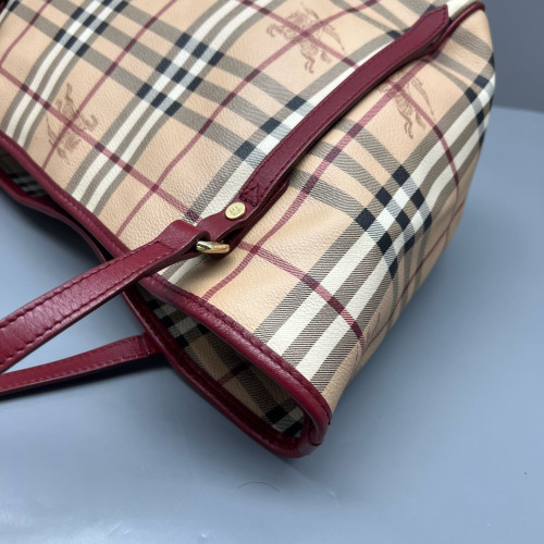 Burberry Small Canterbury Tote Haymarket Check Beige Red Black