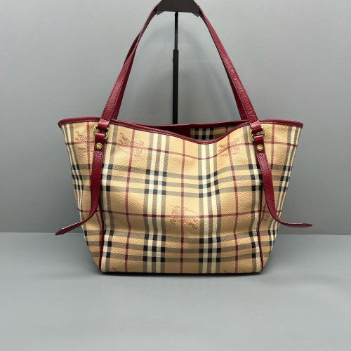 Burberry Small Canterbury Tote Haymarket Check Beige Red Black