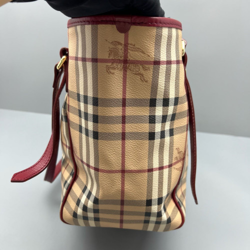 Burberry Small Canterbury Tote Haymarket Check Beige Red Black