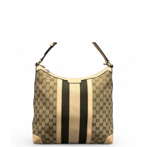 Gucci Web Shoulder Bag GG Supreme Monogram Calfskin Beige Green White