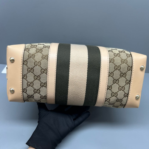 Gucci Web Shoulder Bag GG Supreme Monogram Calfskin Beige Green White