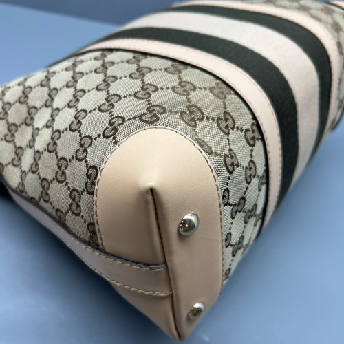 Gucci Web Shoulder Bag GG Supreme Monogram Calfskin Beige Green White