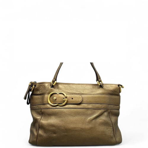 Gucci Buckle Tote Bag Grained Calfskin Gold