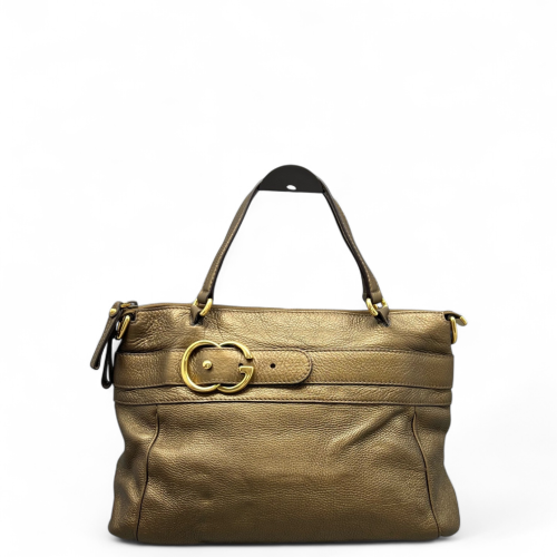 Gucci Buckle Tote Bag Grained Calfskin Gold