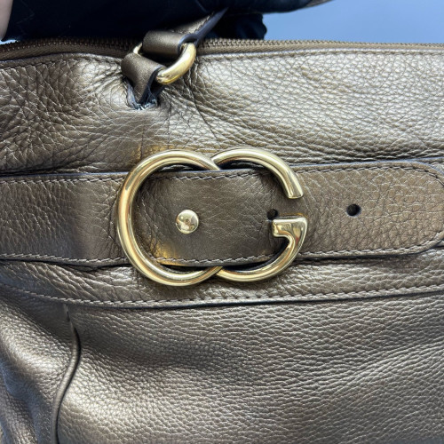 Gucci Buckle Tote Bag Grained Calfskin Gold