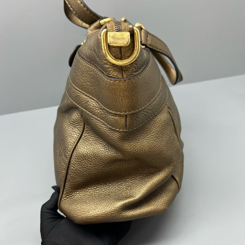 Gucci Buckle Tote Bag Grained Calfskin Gold