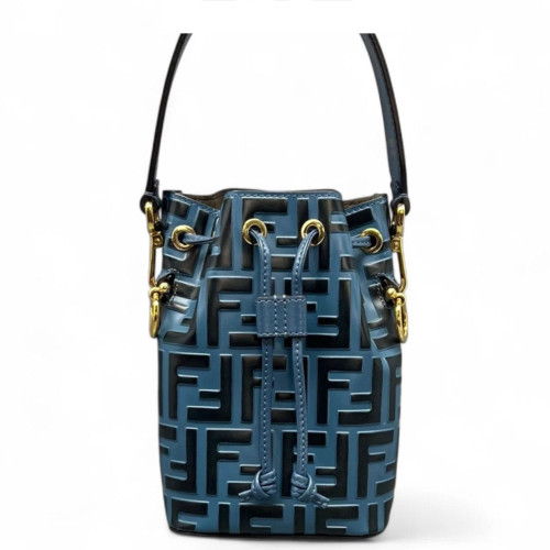 Fendi Mini Mon Tresor Bucket Embossed FF Blue Black