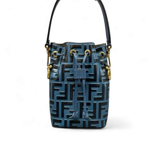 Fendi Mini Mon Tresor Bucket Embossed FF Blue Black
