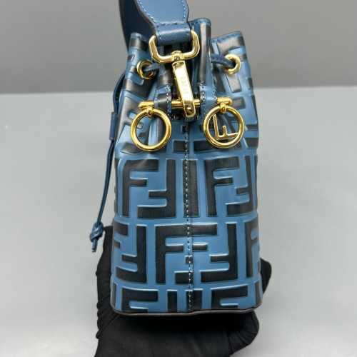 Fendi Mini Mon Tresor Bucket Embossed FF Blue Black