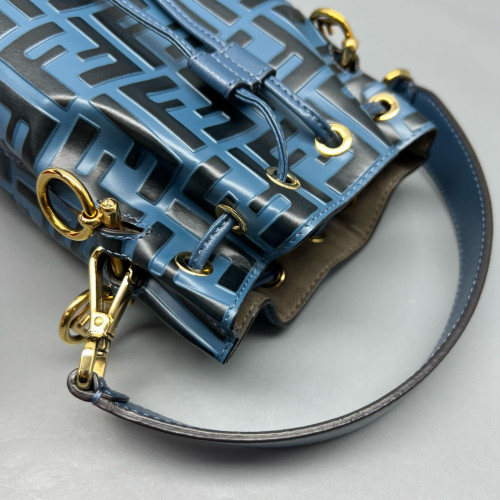 Fendi Mini Mon Tresor Bucket Embossed FF Blue Black