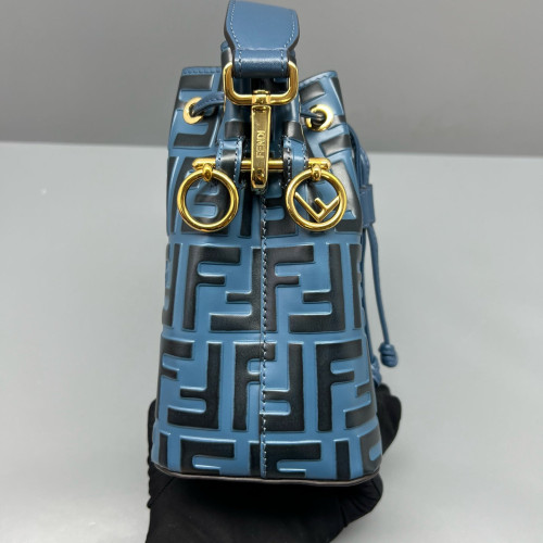 Fendi Mini Mon Tresor Bucket Embossed FF Blue Black