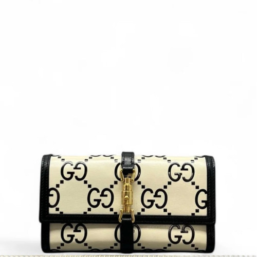 Gucci Jackie 1961 Wallet On Chain Monogram Jumbo GG Calfskin Black White