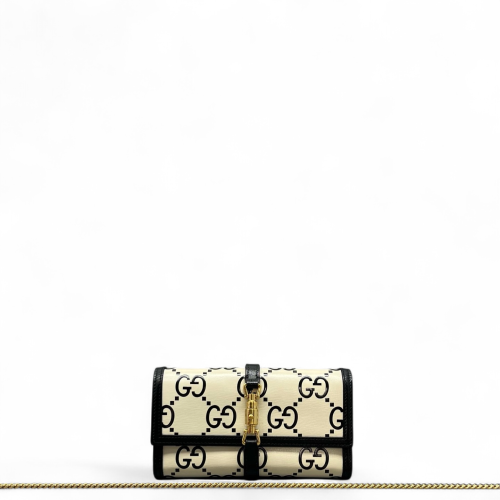 Gucci Jackie 1961 Wallet On Chain Monogram Jumbo GG Calfskin Black White