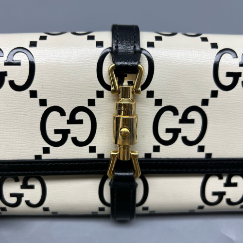 Gucci Jackie 1961 Wallet On Chain Monogram Jumbo GG Calfskin Black White