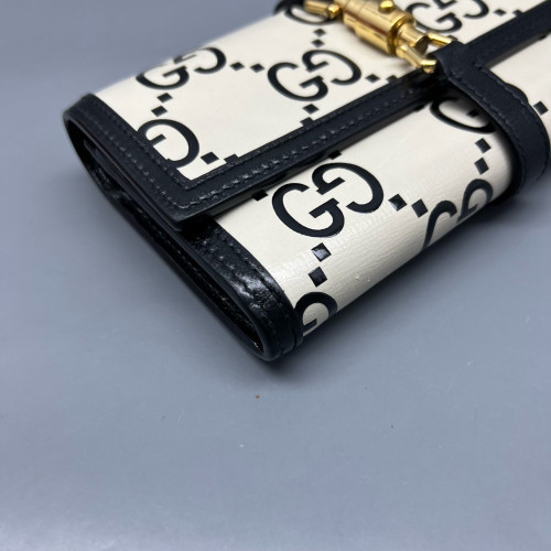 Gucci Jackie 1961 Wallet On Chain Monogram Jumbo GG Calfskin Black White