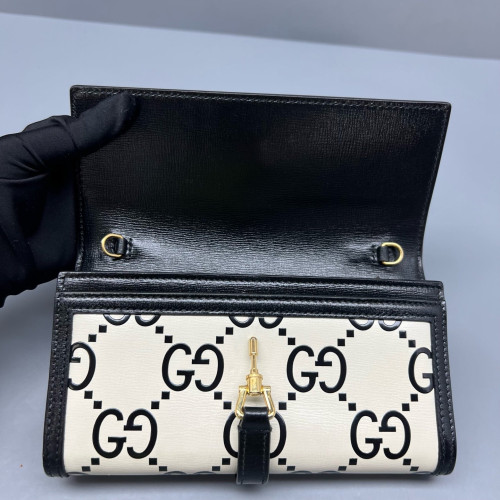 Gucci Jackie 1961 Wallet On Chain Monogram Jumbo GG Calfskin Black White