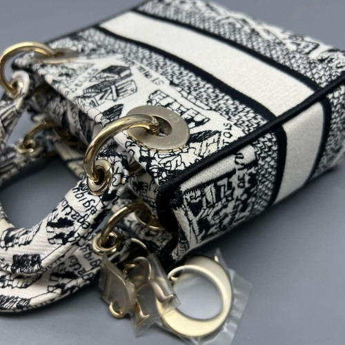 Dior Mini Lady Dior Canvas White Black