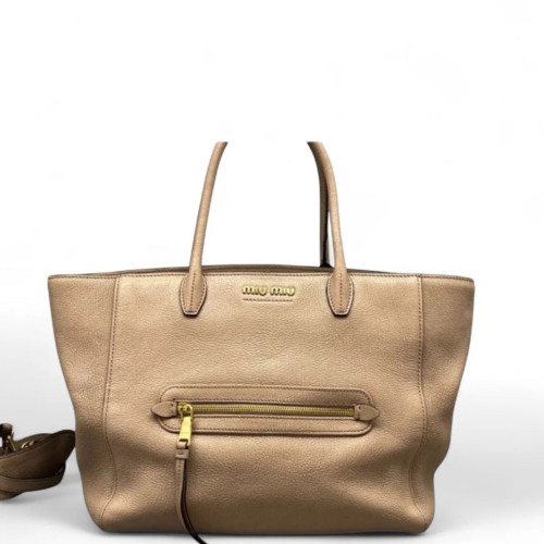 Miu Miu Tote Bag Grained Calfskin Natural Tan