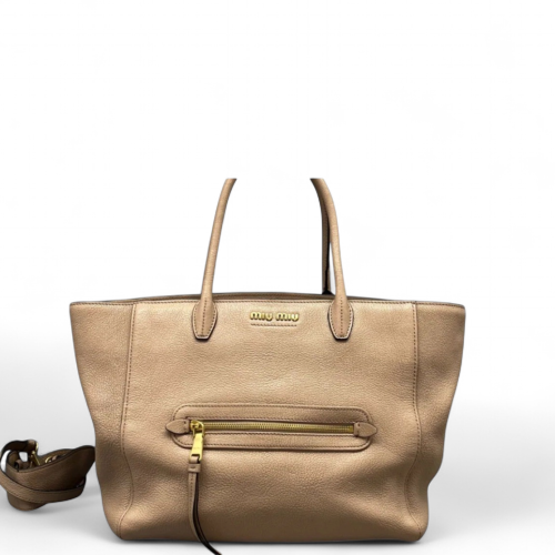 Miu Miu Tote Bag Grained Calfskin Natural Tan