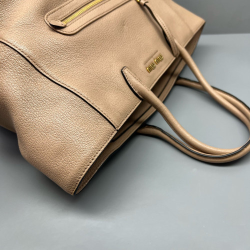 Miu Miu Tote Bag Grained Calfskin Natural Tan