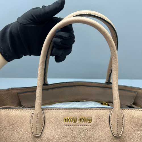 Miu Miu Tote Bag Grained Calfskin Natural Tan