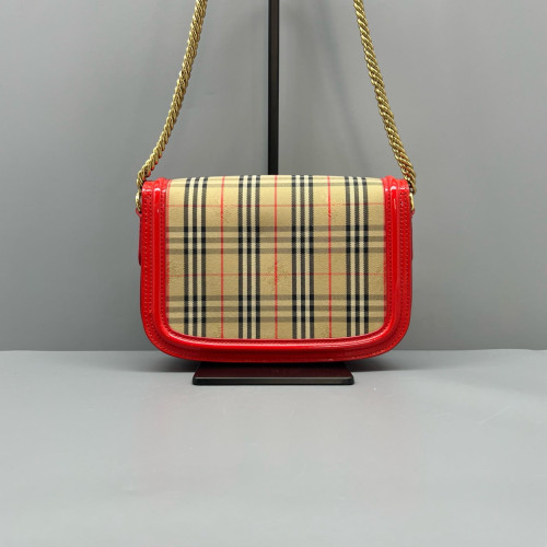 Burberry Wallet On Chain WOC House Check Calfskin Red Beige Black