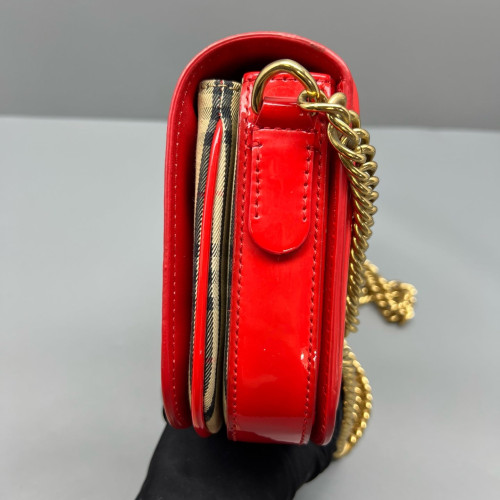 Burberry Wallet On Chain WOC House Check Calfskin Red Beige Black