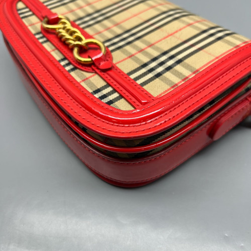 Burberry Wallet On Chain WOC House Check Calfskin Red Beige Black