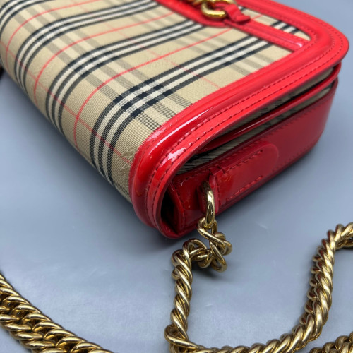 Burberry Wallet On Chain WOC House Check Calfskin Red Beige Black