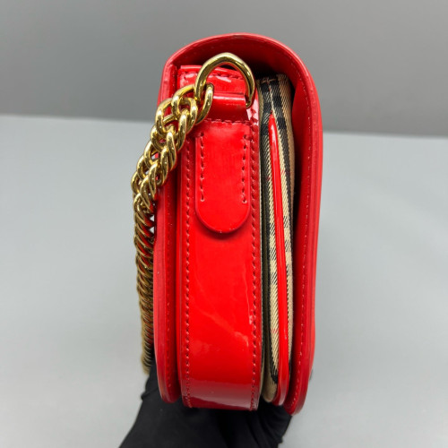 Burberry Wallet On Chain WOC House Check Calfskin Red Beige Black